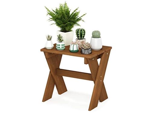 Bijzettafel en Bloemstandaard van Meranti Hout - Natuurlijke Look voor