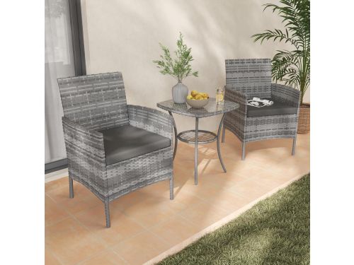 Bistroset 2 Personen Grijs - 3-delige Rattan Balkonset met 2