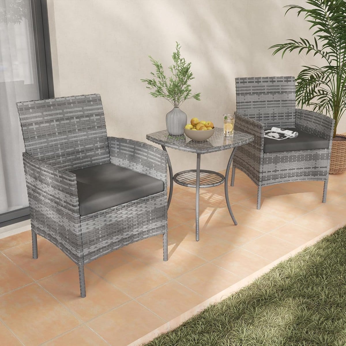 bistroset 2 personen grijs 3 delige rattan balkonset met 2