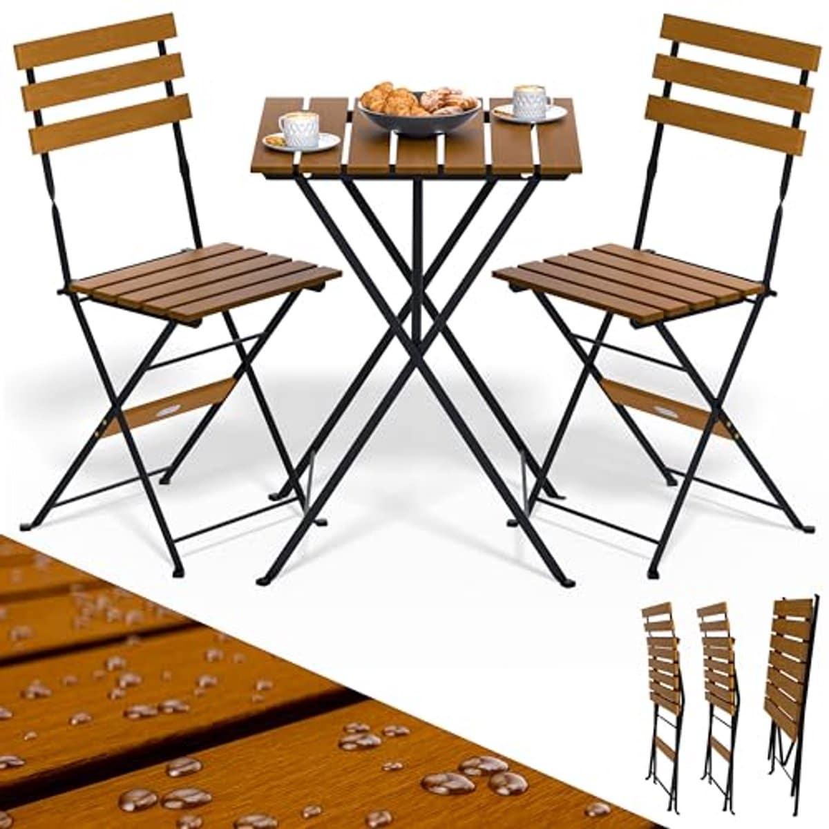 bistroset 3 delig acaciahout inklapbaar metaal weerbestendig tuinmeubilair voor tuin