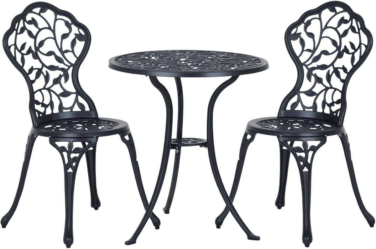 bistroset 3 delig gietijzer aluminium voor balkon of tuin