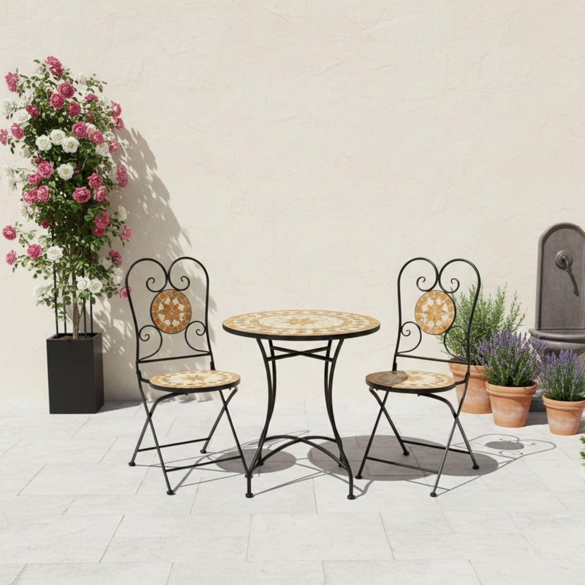 bistroset 3 delig inklapbaar 60x60x70 cm mozaïek metalen tuintafel met