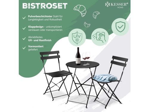 Bistroset 3-delig Ø60x71 cm inklapbaar - ronde tuintafel met 2