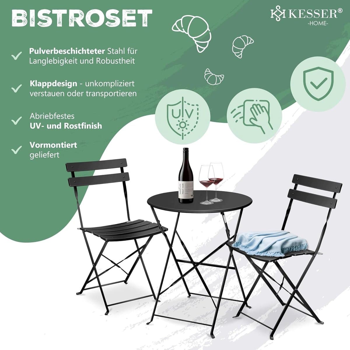 bistroset 3 delig Ø60×71 cm inklapbaar ronde tuintafel met 2