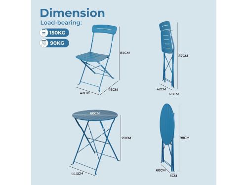 Bistroset Balkon 3-Delig Inklapbaar 100x100x100 cm - Weerbestendige Tuintafel met