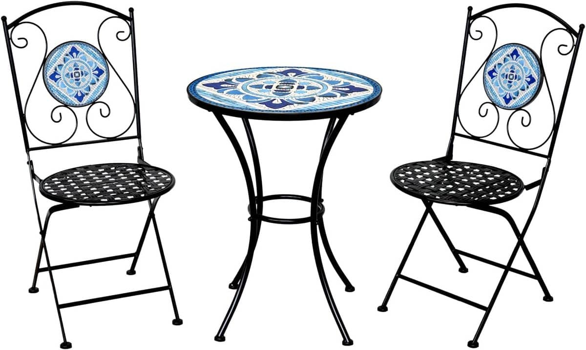 bistroset blauw balkonset mozaïek gezellig zitten inklapbaar
