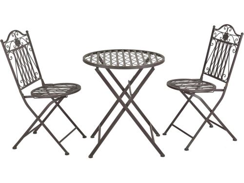 Bistroset met 2 Opvouwbare Metalen Tuinstoelen en Ronde Tafel Groen