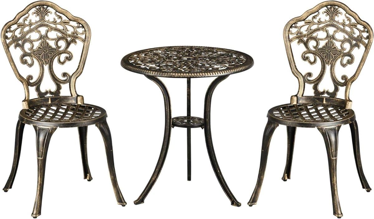 bistroset tuinmeubelen 3 delig aluminium buiten zitten parasolgat