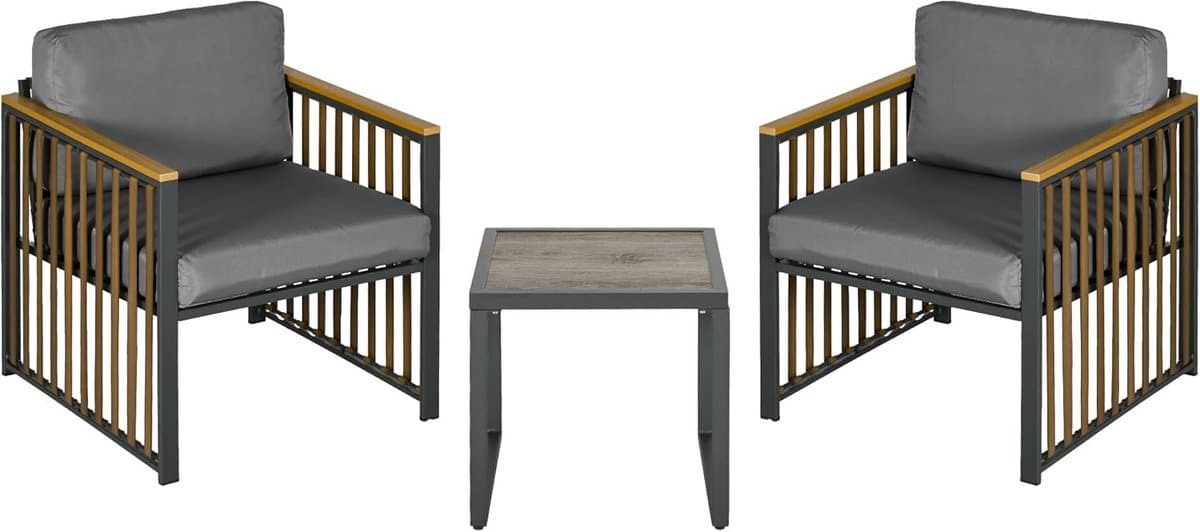 bistroset tuinmeubelen 3 delig met kussens: 2 stoelen en salontafel voor