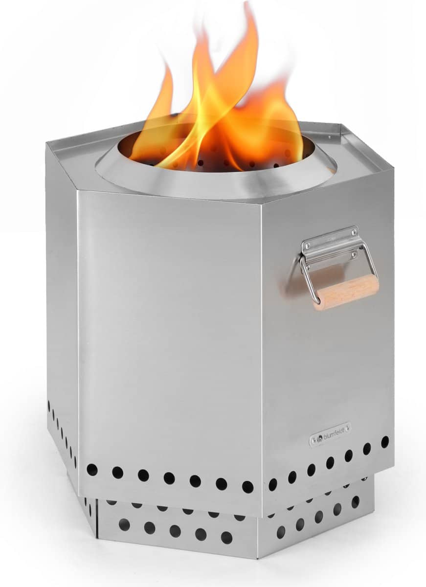 blumfeldt vuurplaats, mobiele vuurschaal met regenhoes en houten handgrepen