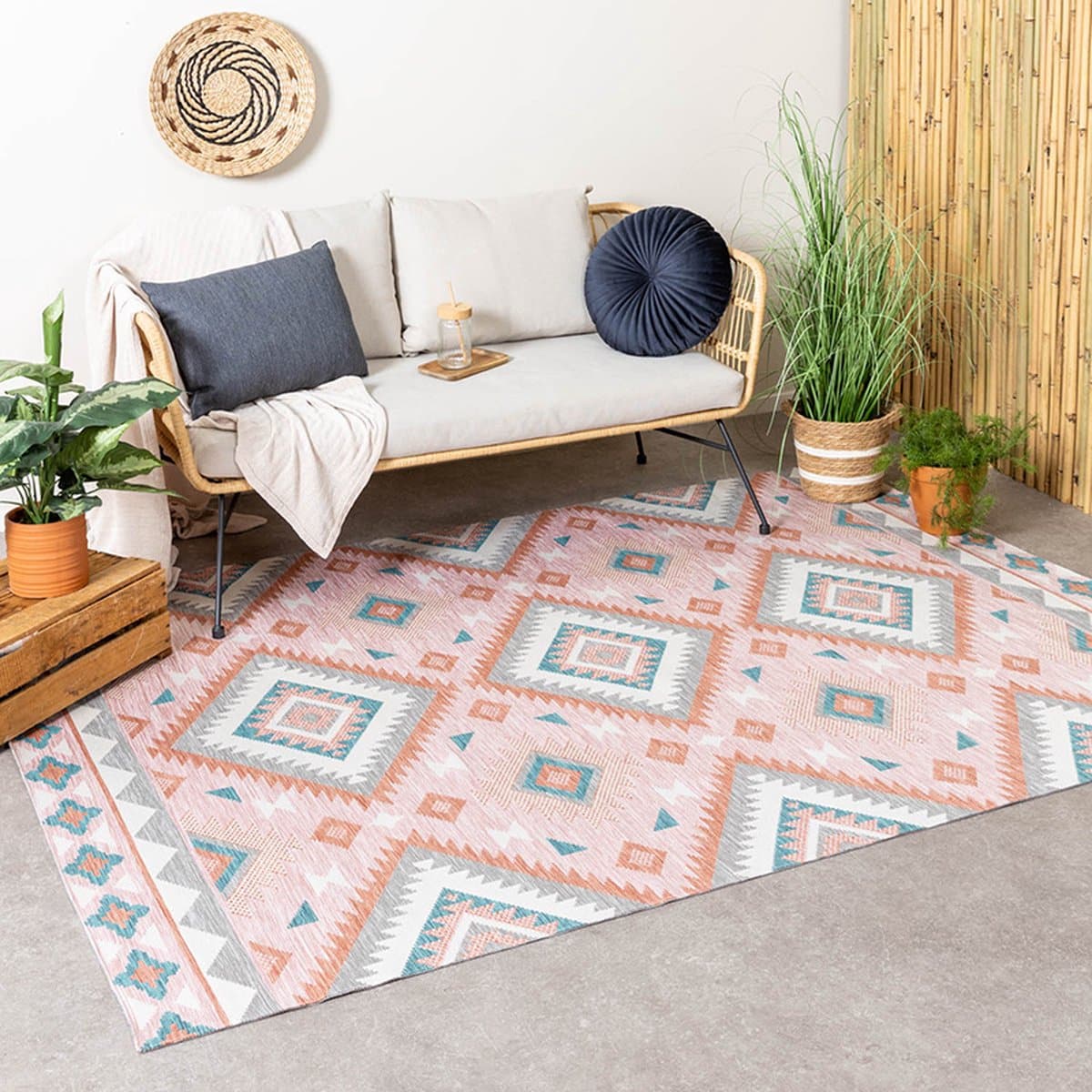 bohemian buitenkleed vedra aztec roze 160x230cm