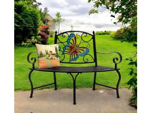 Boombank halfrond weerbestendig metaal bruin 96594 tuinbank kwartcirkel ijzeren tuinbank