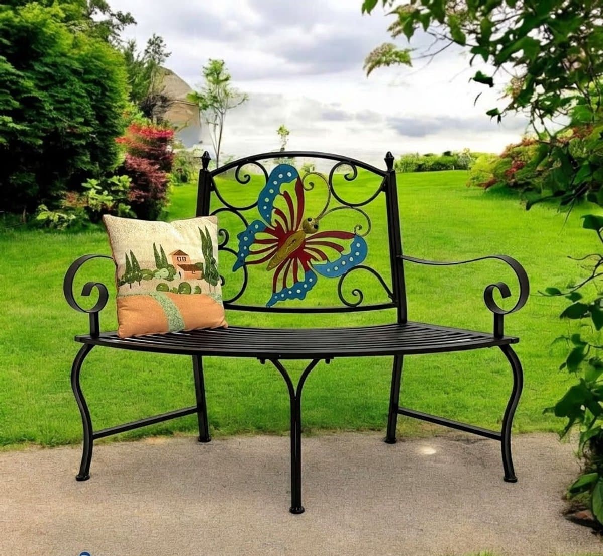 boombank halfrond weerbestendig metaal bruin 96594 tuinbank kwartcirkel ijzeren tuinbank