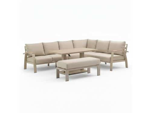 Bordeaux dining loungeset incl. bank 8 personen | aluminium + polywood | beige | 5-delig - 290x225cm