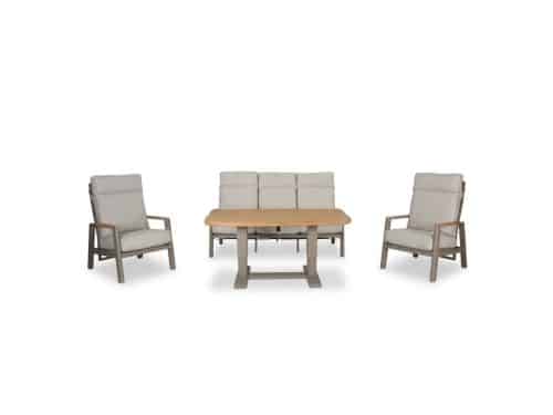 Brighton stoel-bank loungeset - verstelbaar 5 personen | aluminium + teak | beige | 4-delig