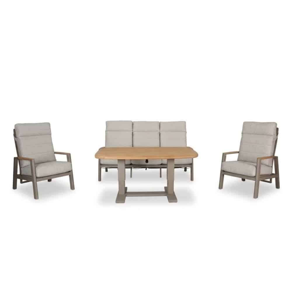brighton stoel bank loungeset verstelbaar 5 personen | aluminium + teak | beige | 4 delig