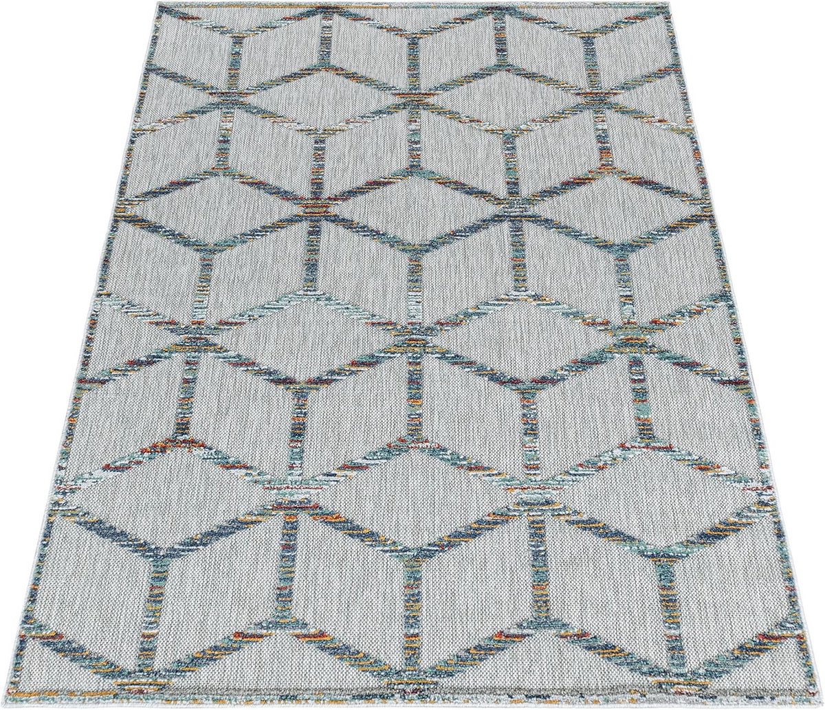 buitenkleed 140×200 multicolor laagpolig voor balkon, tuin en terras