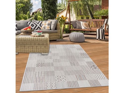 Buitenkleed 160x230 cm Crème Grijs Tegelpatroon - Waterdicht & Weerbestendig