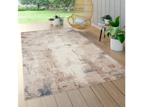 Buitenkleed Balkon Terras Abstract Beige Blauw Patroon 140x200cm