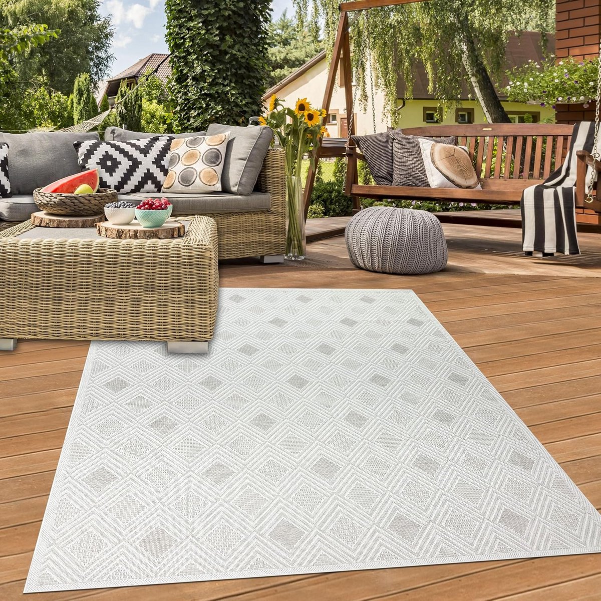 buitenkleed crème 200×290 cm weerbestendig vloerkleed voor tuin