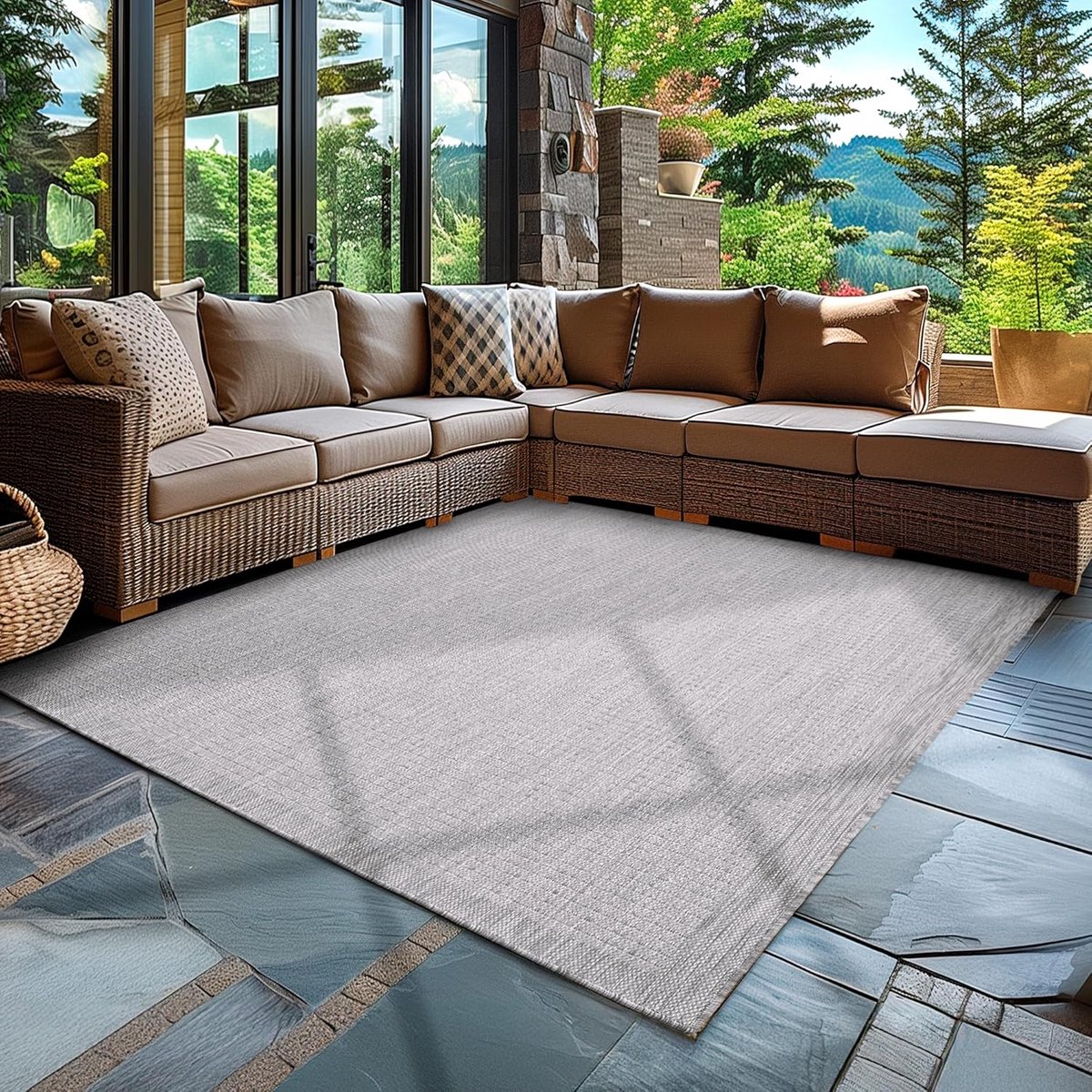 buitenkleed grijswaas vlakweefsel sisal look 200 x 290 cm