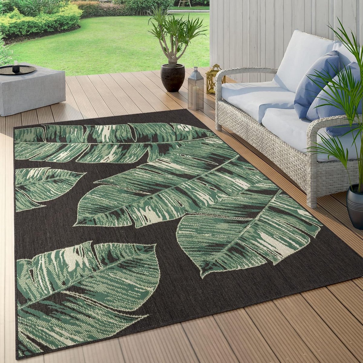 buitenkleed palm jungle patroon bohemien voor balkon en terras