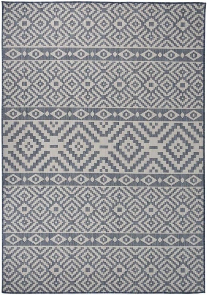buitenkleed plat geweven met patroon 160×230 cm blauw