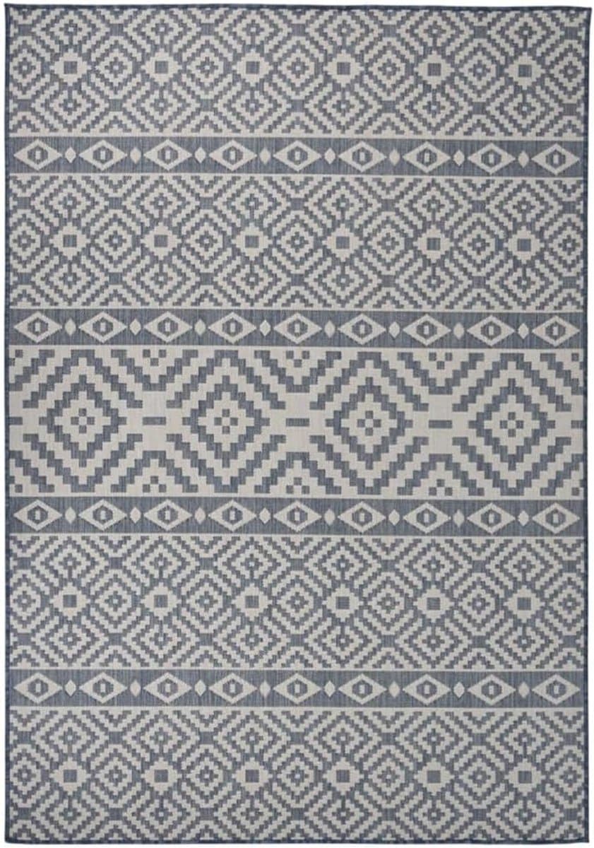buitenkleed plat geweven met patroon 160×230 cm blauw