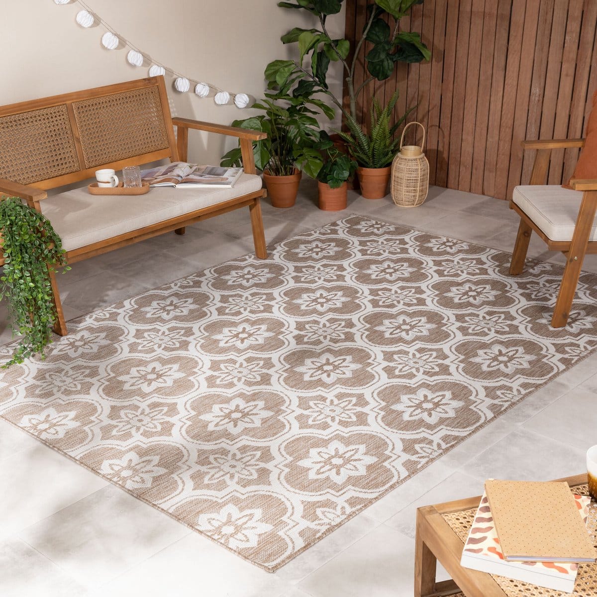 buitenkleed rio flower beige 200×290 cm