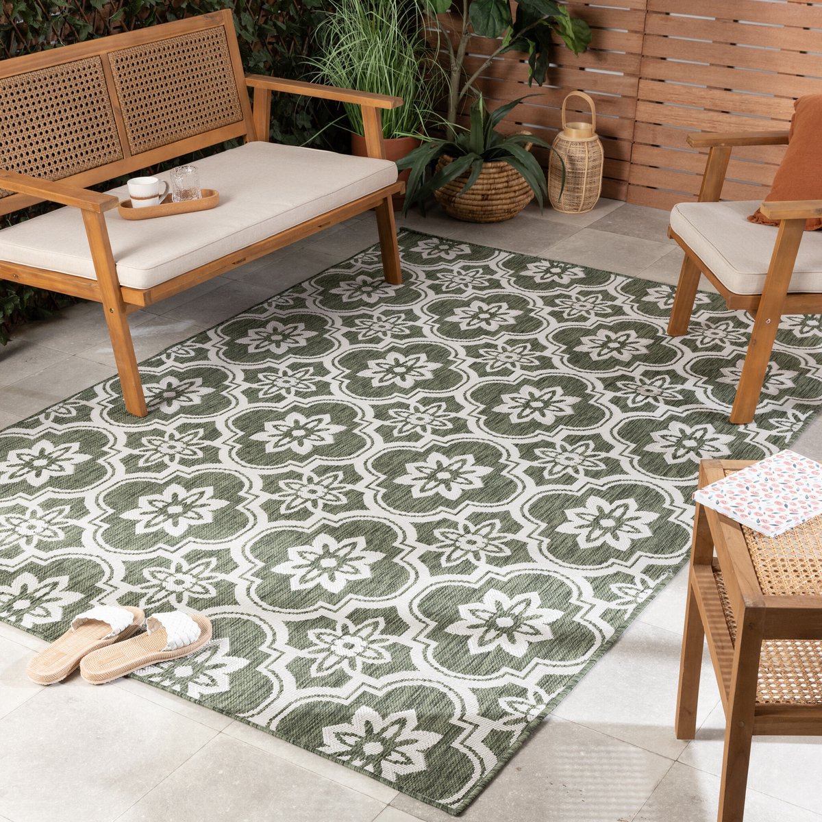 buitenkleed rio flower groen 160x230cm