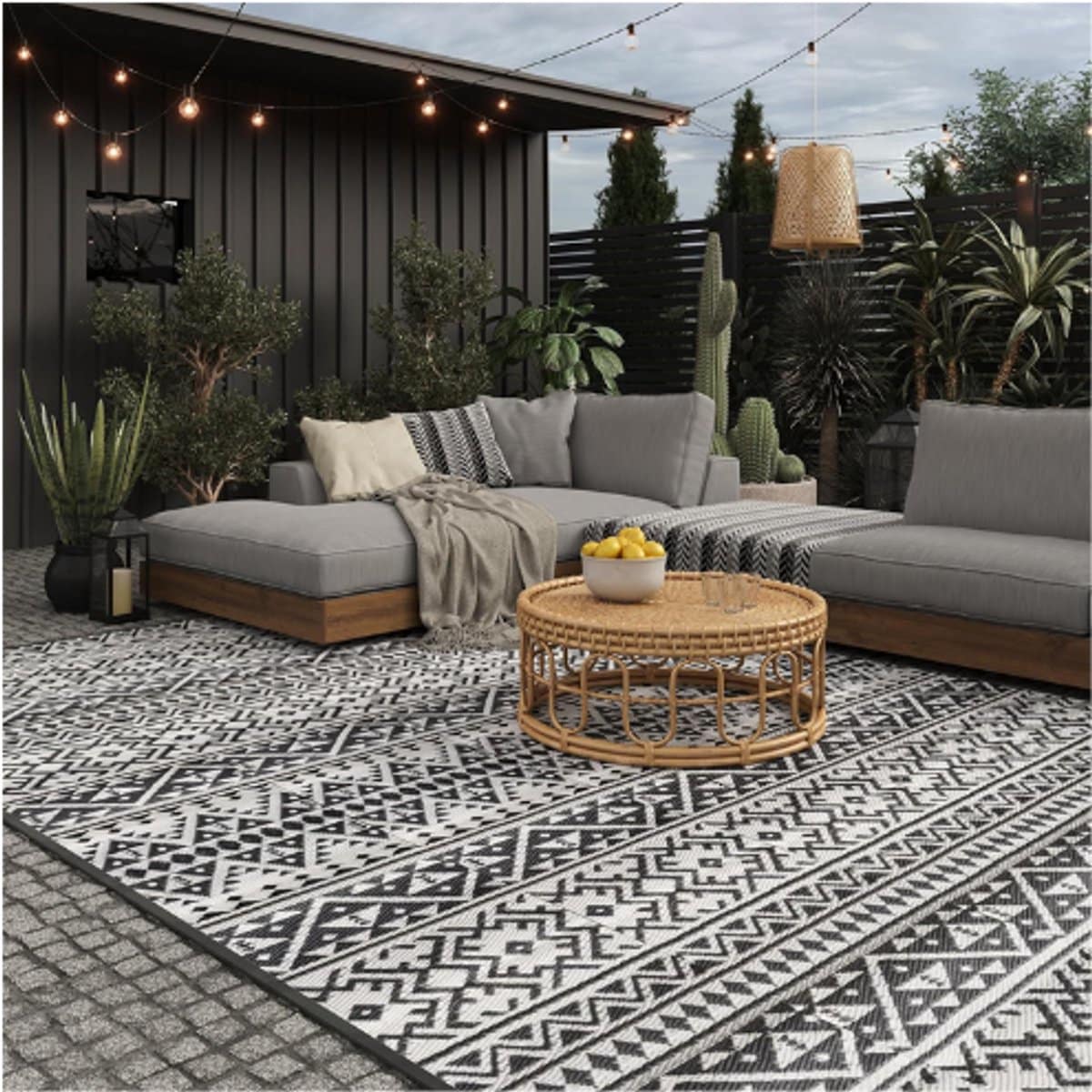 buitenkleed waterdicht lichtgewicht picknickkleed zwart wit outdoor tapijt camping