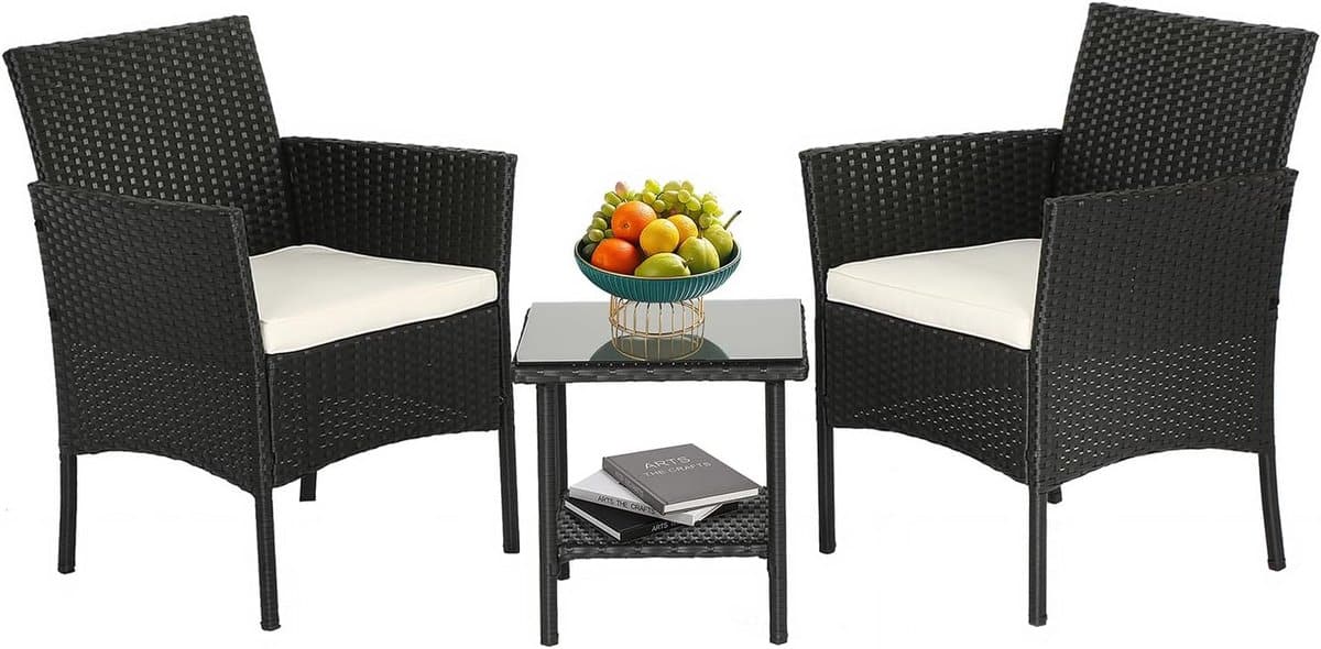 buitenmeubelset 3 delige bistroset rotan tuinstoelen met koffietafel