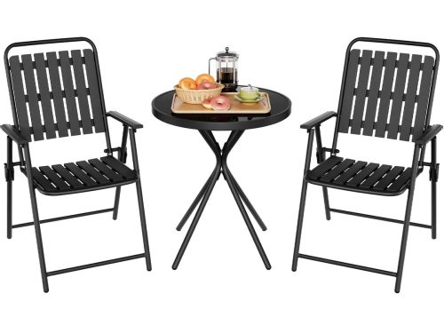BukkitBow - Luxe 3-delige Bistroset met Glazen Tafel en Klapstoelen
