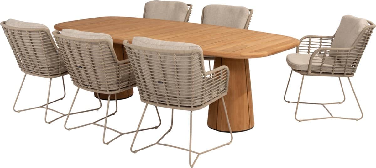 capri fabrice dining tuinset 7 delig 240x110xh75 cm teak latte