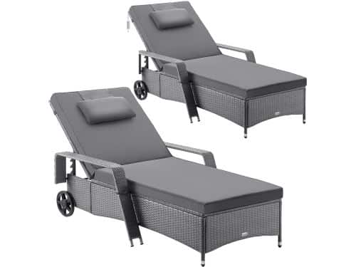 Casaria Ligbed - Set van 2 Kunststof 193x90x43cm - Grijs/Antraciet