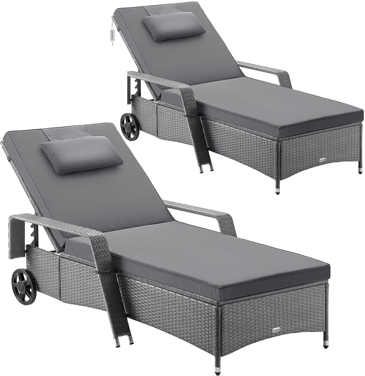 casaria ligbed set van 2 kunststof 193x90x43cm grijs/antraciet