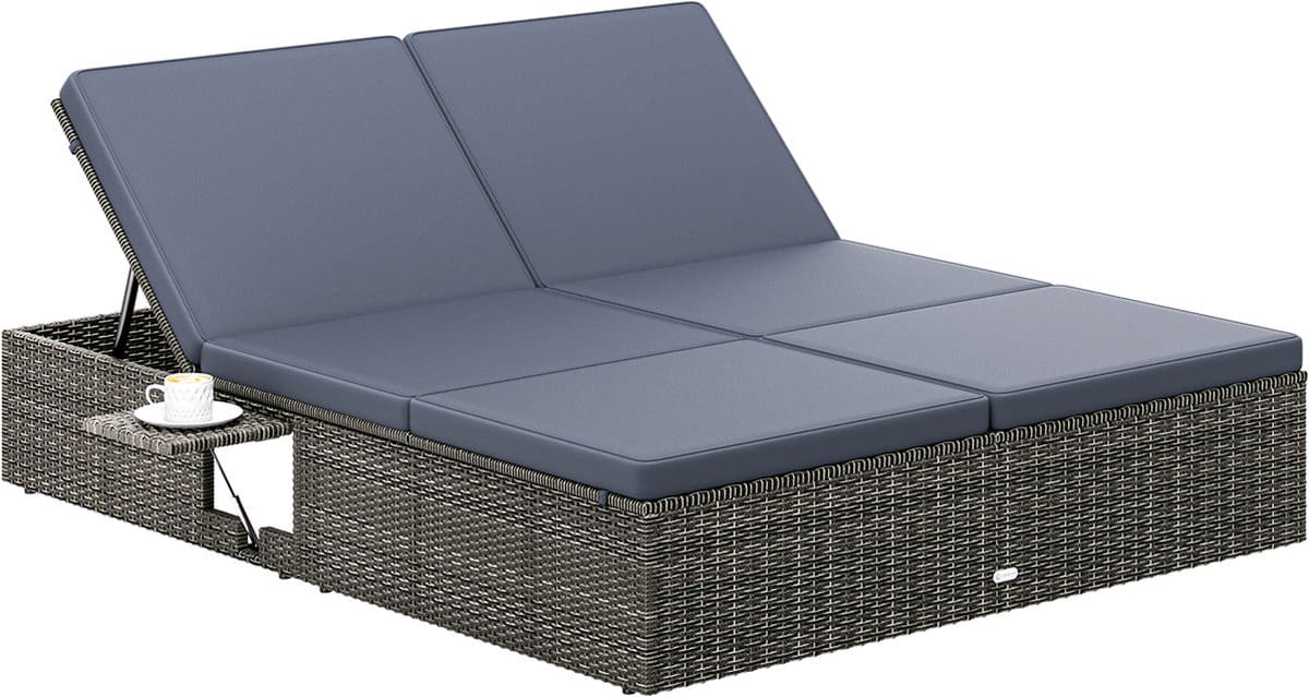 casaria ligbed tweepersoons polyrattan 200x160cm verstelbaar grijs