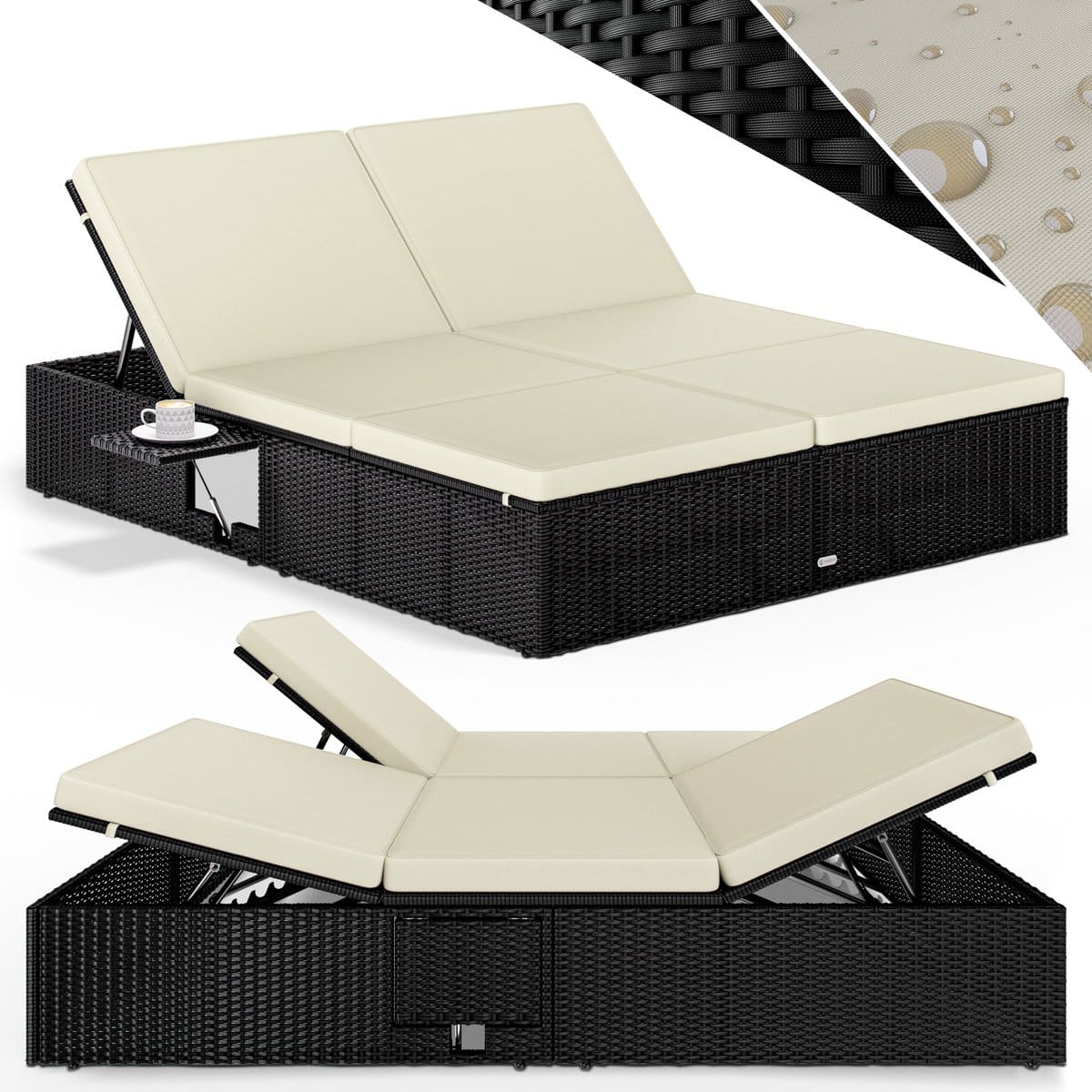 casaria ligbed tweepersoons polyrattan 200x160cm verstelbaar zwart