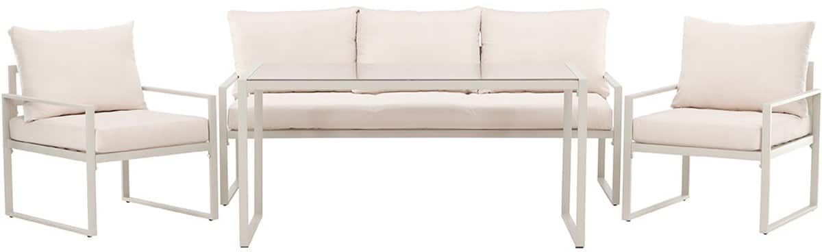 catania lounge set 1 eettafel, 1 bank, 2 stoelen beige.