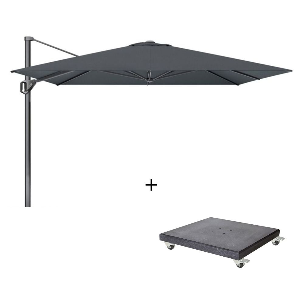 challenger t¹ zweefparasol premium doek | 350x350cm met modena parasolvoet 120kg | faded black