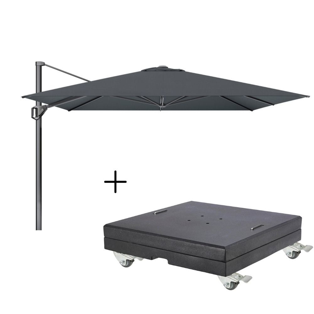 challenger t¹ zweefparasol premium doek | 350x350cm met modena parasolvoet 150kg | faded black