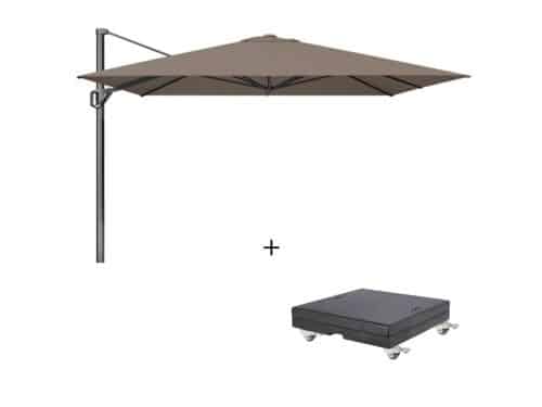 Challenger T¹ zweefparasol - premium doek | 350x350cm met Modena parasolvoet 150kg | Havana