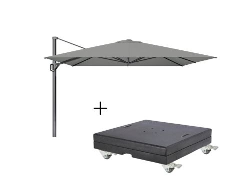 Challenger T¹ zweefparasol - premium doek | 350x350cm met Modena parasolvoet 150kg | Manhattan
