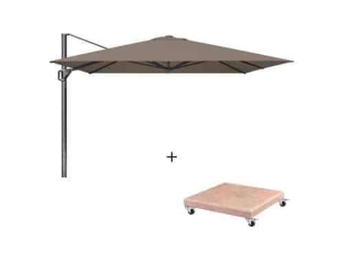 Challenger T¹ zweefparasol - premium doek | 350x350cm met Venezia parasolvoet 120kg | Havana