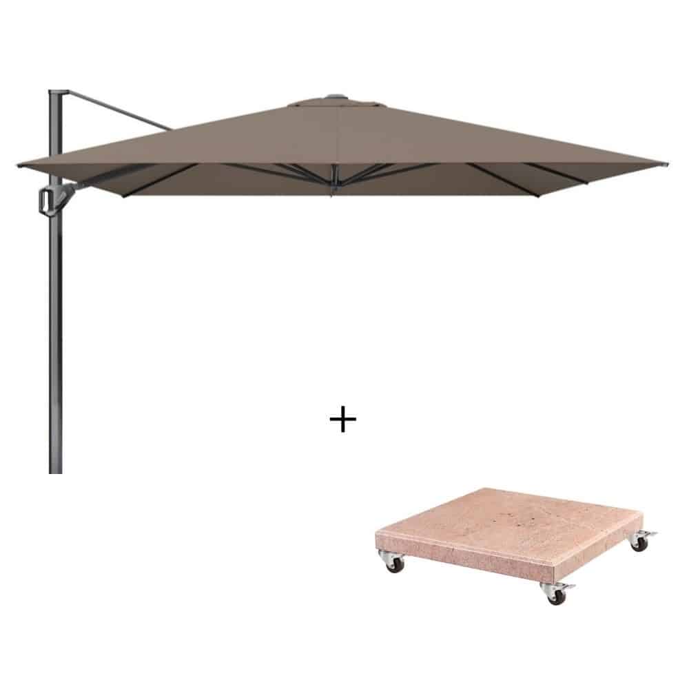 challenger t¹ zweefparasol premium doek | 350x350cm met venezia parasolvoet 120kg | havana