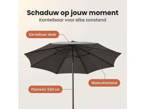 Cheqo® Parasol - Tuinparasol Antraciet - Kantelbaar - UV Bescherming