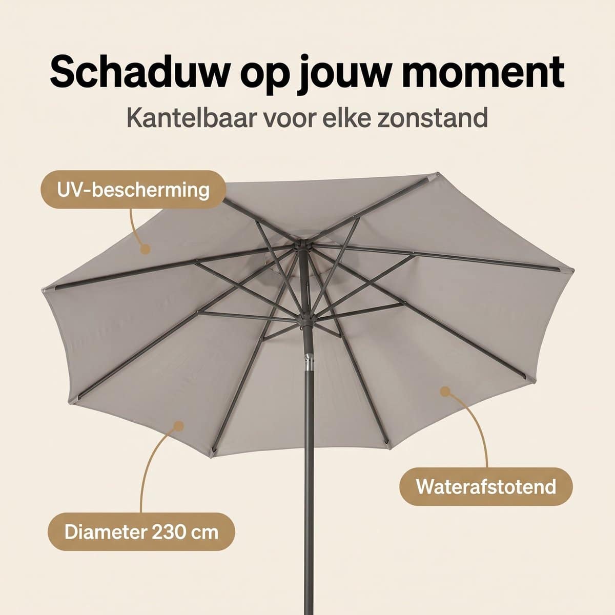cheqo® tuinparasol grijs stokparasol terrasparasol balkonparasol