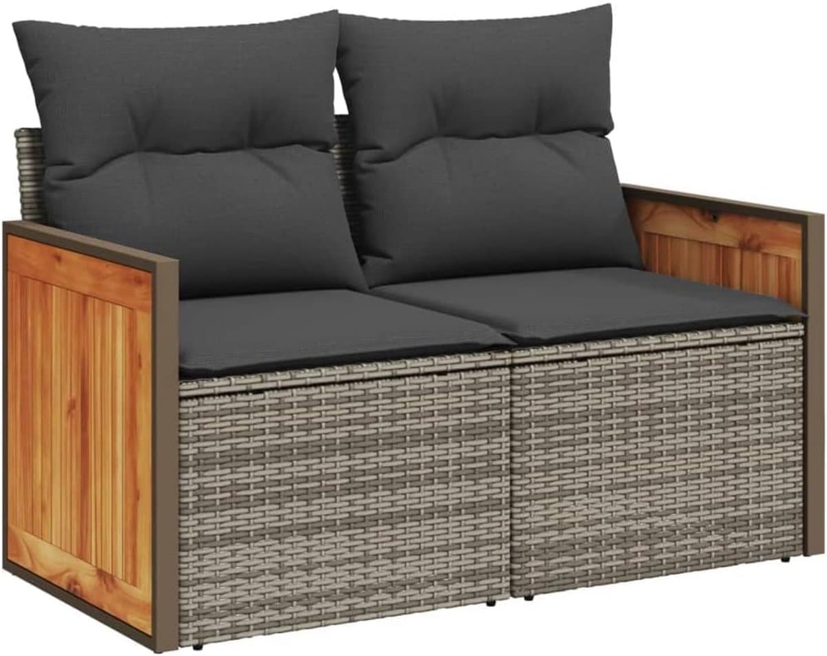 comfortabele 2 zits tuinbank met kussens van polyratan in grijs