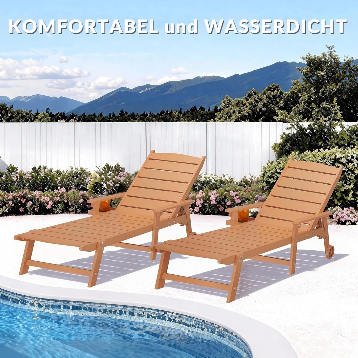 comfortdeck luxe 2m ligstoel met zijtafel en wielen 194x62x95 cm