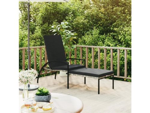 ComfortRattan Relax Ligbed met Voetenbank PE Rattan Grijs Verstelbaar Tuinligbed
